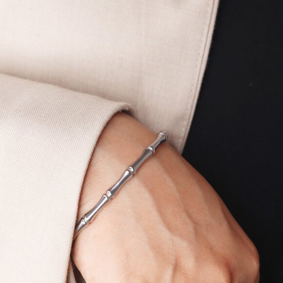 Sleek Bone-Inspired Stainless Steel Bangle - Minimalist Style - Picture 4 of 4